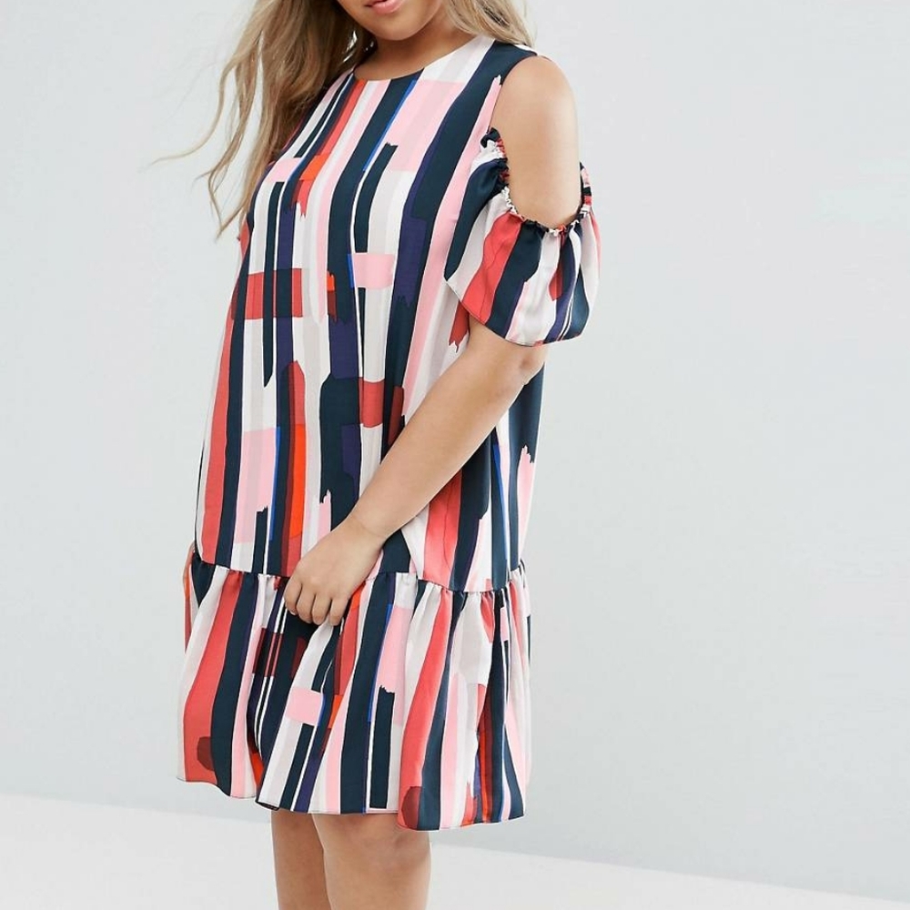ASOS curve striped cold shoulder midi dress